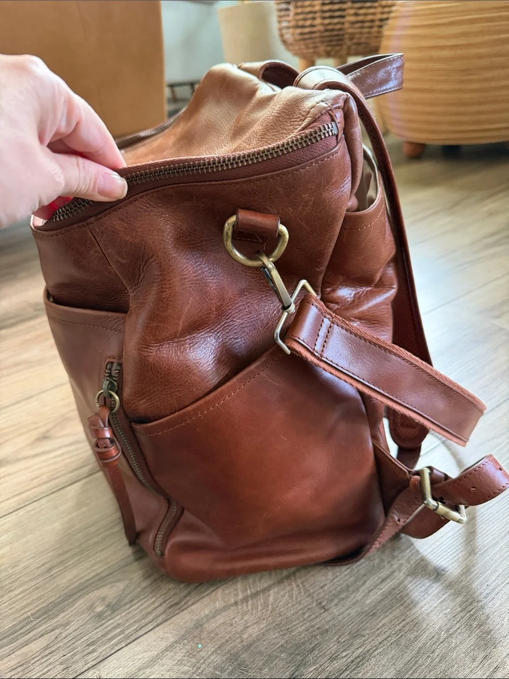 Azaria cognacLeather Baby Bag Backpack - Timeless Organizer